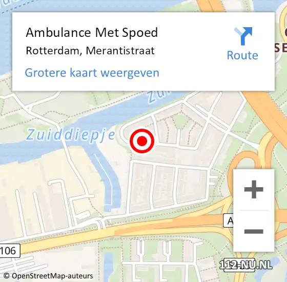 Locatie op kaart van de 112 melding: Ambulance Met Spoed Naar Rotterdam, Merantistraat op 14 maart 2023 12:47