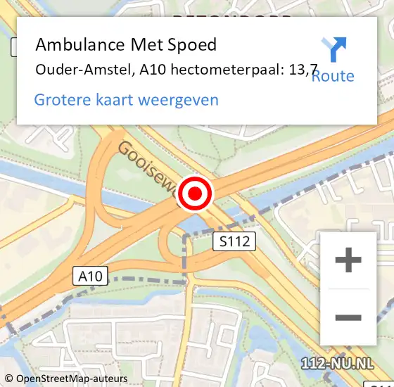 Locatie op kaart van de 112 melding: Ambulance Met Spoed Naar Ouder-Amstel, A10 hectometerpaal: 13,7 op 14 maart 2023 12:47