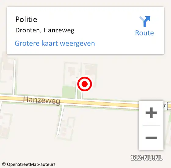 Locatie op kaart van de 112 melding: Politie Dronten, Hanzeweg op 14 maart 2023 13:02