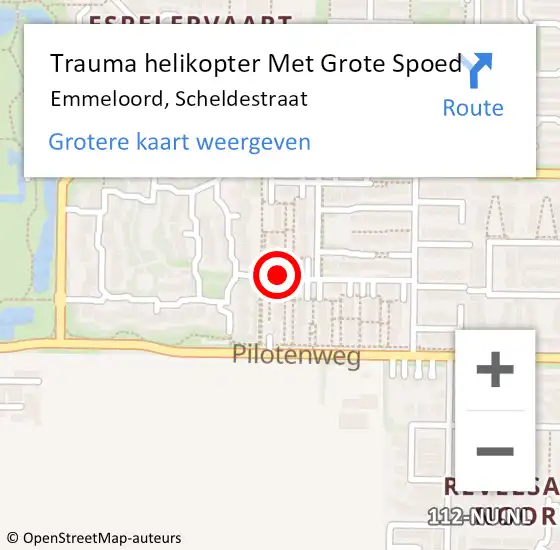 Locatie op kaart van de 112 melding: Trauma helikopter Met Grote Spoed Naar Emmeloord, Scheldestraat op 14 maart 2023 13:40