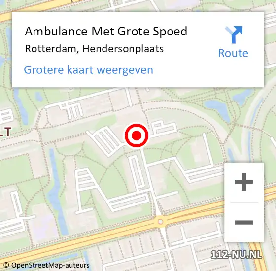 Locatie op kaart van de 112 melding: Ambulance Met Grote Spoed Naar Rotterdam, Hendersonplaats op 14 maart 2023 13:42