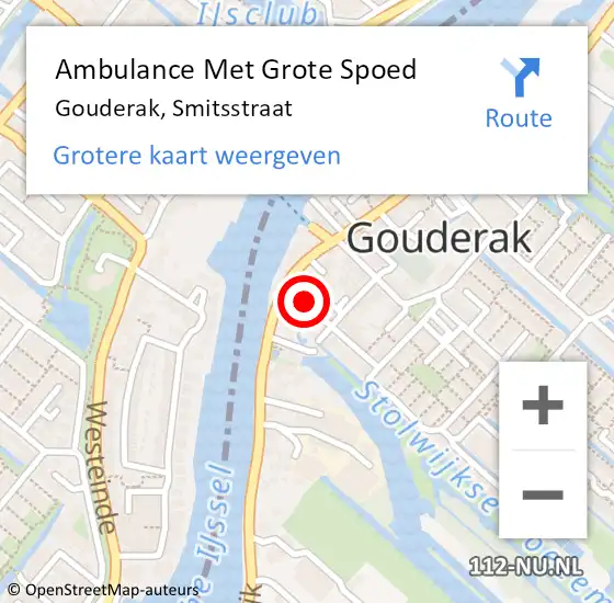 Locatie op kaart van de 112 melding: Ambulance Met Grote Spoed Naar Gouderak, Smitsstraat op 14 maart 2023 13:58