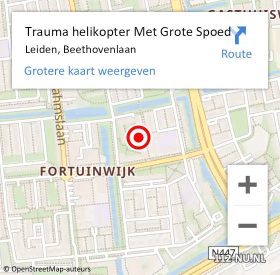 Locatie op kaart van de 112 melding: Trauma helikopter Met Grote Spoed Naar Leiden, Beethovenlaan op 14 maart 2023 14:35