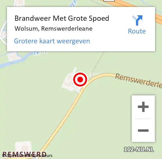 Locatie op kaart van de 112 melding: Brandweer Met Grote Spoed Naar Wolsum, Remswerderleane op 14 maart 2023 15:25