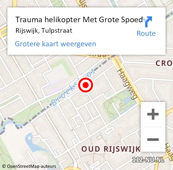 Locatie op kaart van de 112 melding: Trauma helikopter Met Grote Spoed Naar Rijswijk, Tulpstraat op 14 maart 2023 15:36