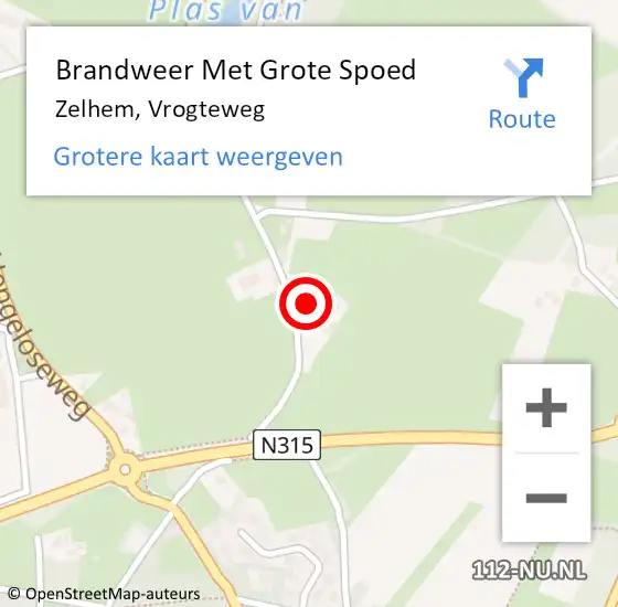 Locatie op kaart van de 112 melding: Brandweer Met Grote Spoed Naar Zelhem, Vrogteweg op 14 maart 2023 15:46