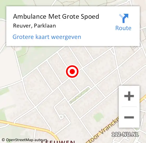 Locatie op kaart van de 112 melding: Ambulance Met Grote Spoed Naar Reuver, Parklaan op 14 maart 2023 15:48