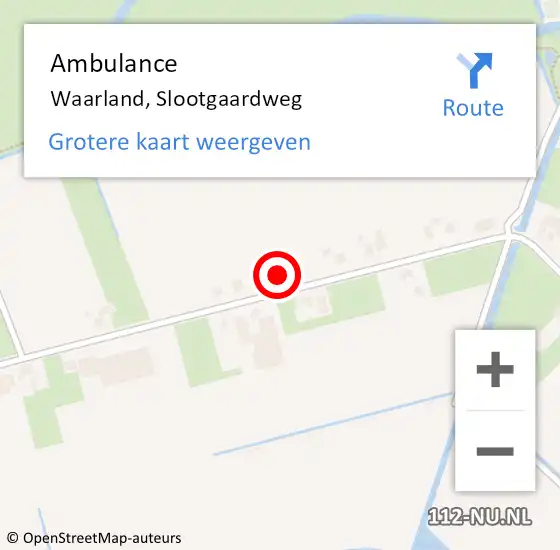 Locatie op kaart van de 112 melding: Ambulance Waarland, Slootgaardweg op 14 maart 2023 15:59