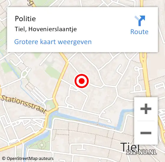 Locatie op kaart van de 112 melding: Politie Tiel, Hovenierslaantje op 14 maart 2023 16:49