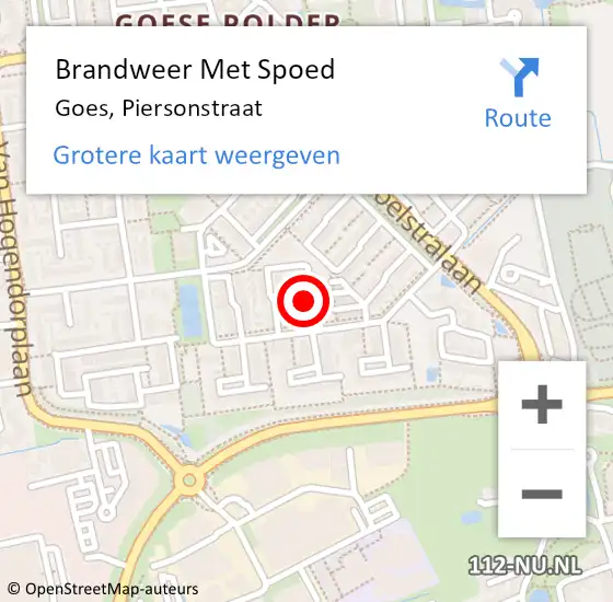 Locatie op kaart van de 112 melding: Brandweer Met Spoed Naar Goes, Piersonstraat op 14 maart 2023 17:42