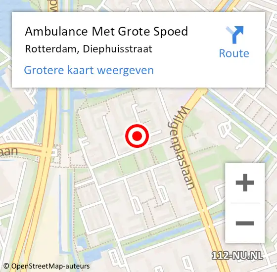 Locatie op kaart van de 112 melding: Ambulance Met Grote Spoed Naar Rotterdam, Diephuisstraat op 14 maart 2023 18:15