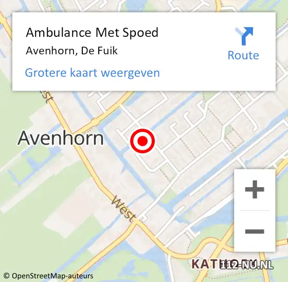 Locatie op kaart van de 112 melding: Ambulance Met Spoed Naar Avenhorn, De Fuik op 18 augustus 2014 21:49