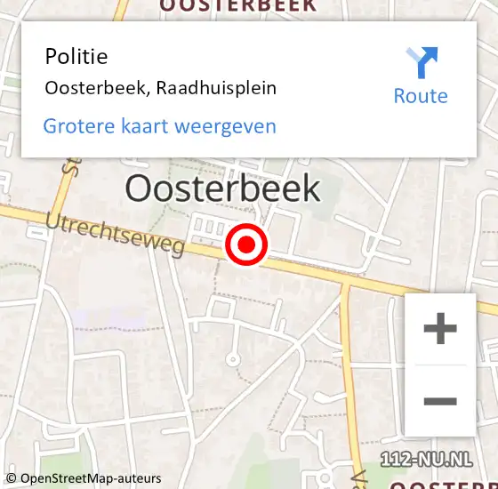 Locatie op kaart van de 112 melding: Politie Oosterbeek, Raadhuisplein op 14 maart 2023 18:44