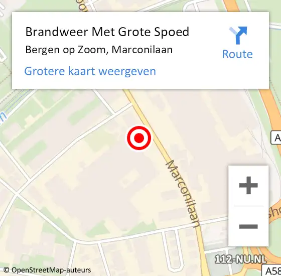 Locatie op kaart van de 112 melding: Brandweer Met Grote Spoed Naar Bergen op Zoom, Marconilaan op 14 maart 2023 18:46