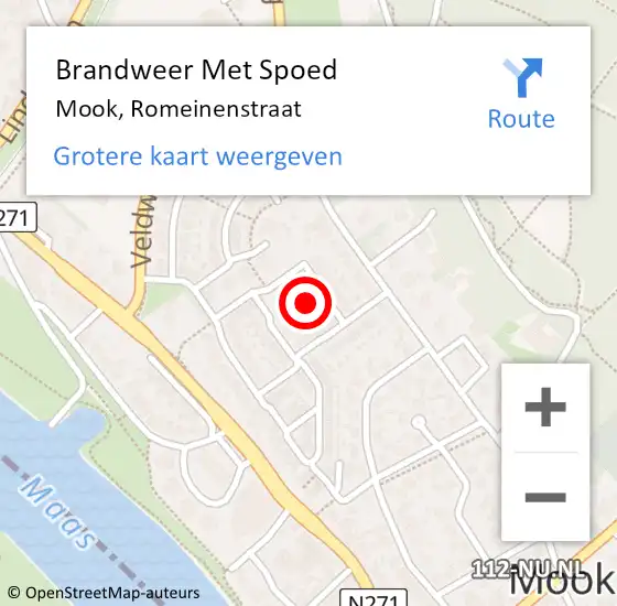 Locatie op kaart van de 112 melding: Brandweer Met Spoed Naar Mook, Romeinenstraat op 14 maart 2023 19:00