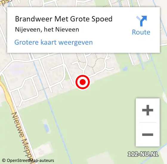 Locatie op kaart van de 112 melding: Brandweer Met Grote Spoed Naar Nijeveen, het Nieveen op 14 maart 2023 19:05