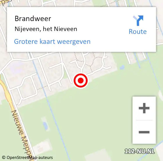 Locatie op kaart van de 112 melding: Brandweer Nijeveen, het Nieveen op 14 maart 2023 19:06