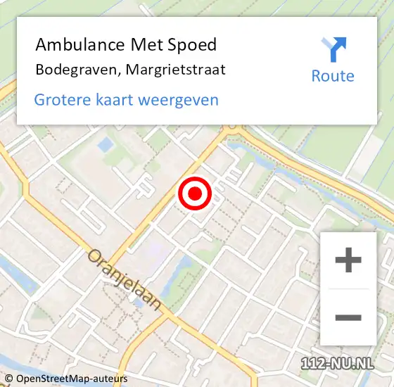 Locatie op kaart van de 112 melding: Ambulance Met Spoed Naar Bodegraven, Margrietstraat op 14 maart 2023 19:28