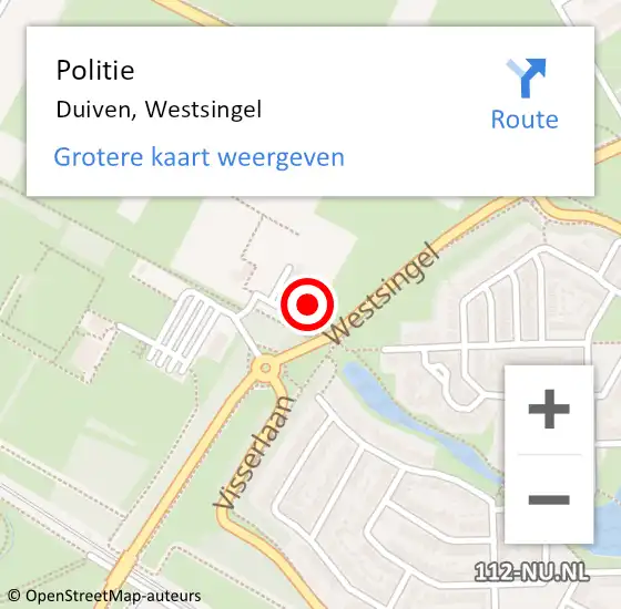Locatie op kaart van de 112 melding: Politie Duiven, Westsingel op 14 maart 2023 19:39