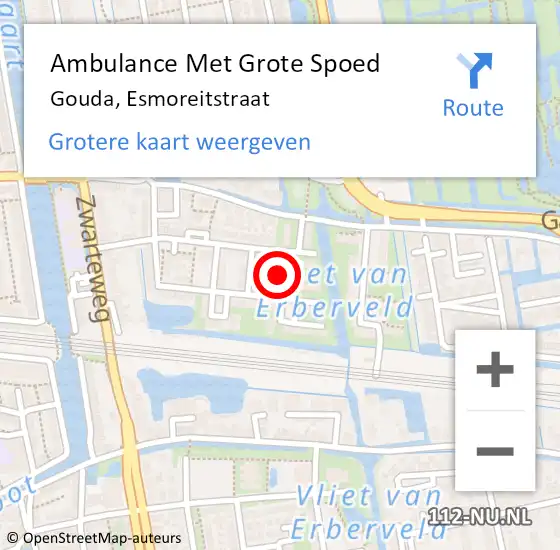 Locatie op kaart van de 112 melding: Ambulance Met Grote Spoed Naar Gouda, Esmoreitstraat op 14 maart 2023 20:18