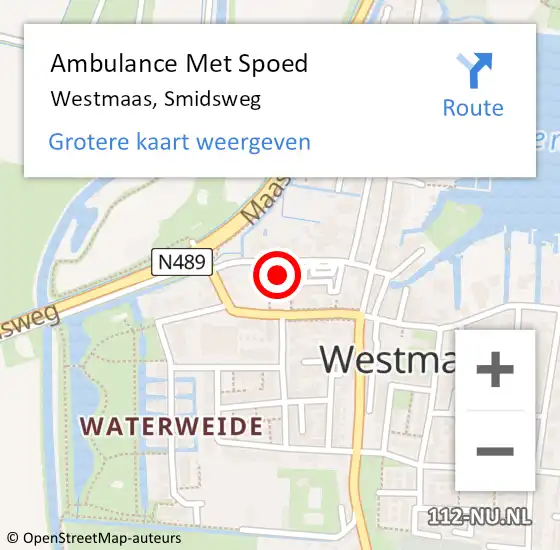 Locatie op kaart van de 112 melding: Ambulance Met Spoed Naar Westmaas, Smidsweg op 14 maart 2023 21:06