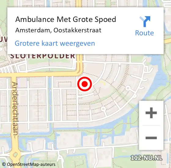 Locatie op kaart van de 112 melding: Ambulance Met Grote Spoed Naar Amsterdam, Oostakkerstraat op 14 maart 2023 21:28