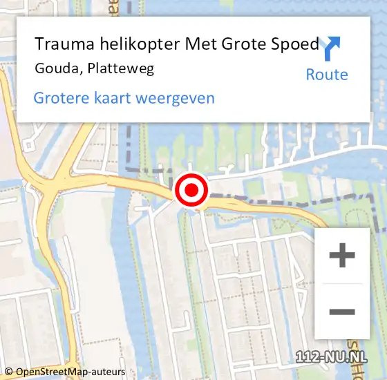 Locatie op kaart van de 112 melding: Trauma helikopter Met Grote Spoed Naar Gouda, Platteweg op 14 maart 2023 21:51