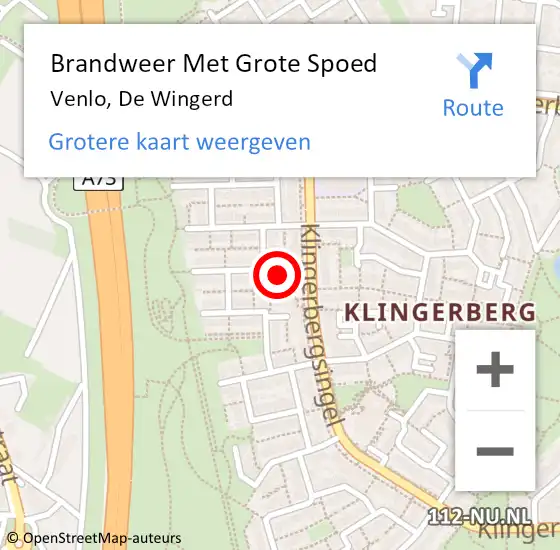 Locatie op kaart van de 112 melding: Brandweer Met Grote Spoed Naar Venlo, De Wingerd op 14 maart 2023 22:27