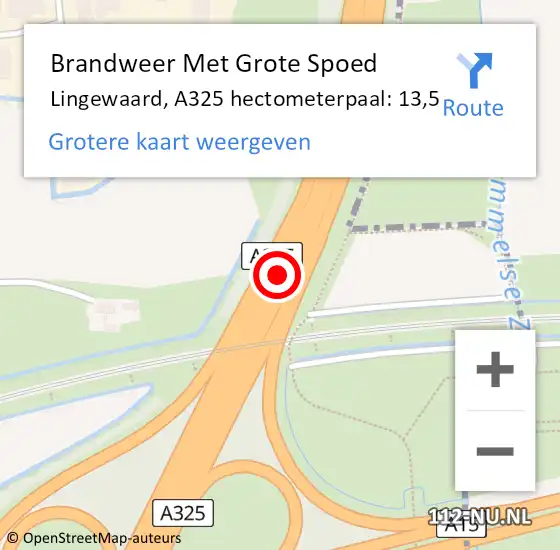 Locatie op kaart van de 112 melding: Brandweer Met Grote Spoed Naar Lingewaard, A325 hectometerpaal: 13,5 op 14 maart 2023 23:13