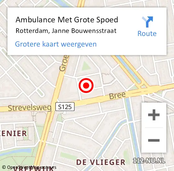 Locatie op kaart van de 112 melding: Ambulance Met Grote Spoed Naar Rotterdam, Janne Bouwensstraat op 14 maart 2023 23:51