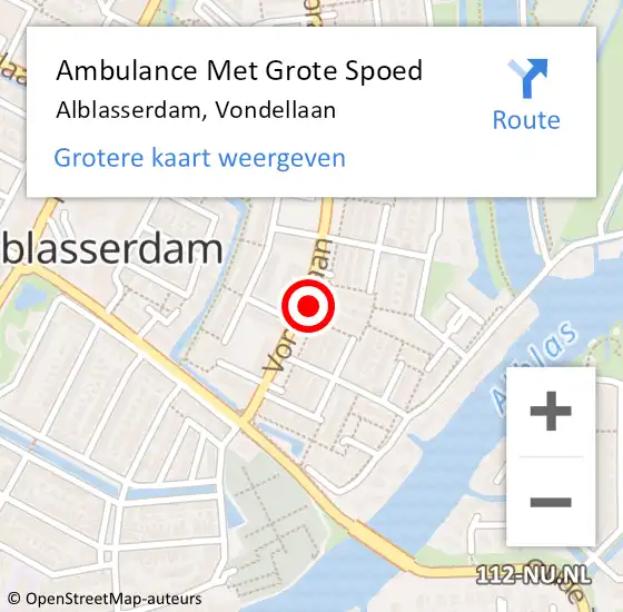 Locatie op kaart van de 112 melding: Ambulance Met Grote Spoed Naar Alblasserdam, Vondellaan op 15 maart 2023 00:44