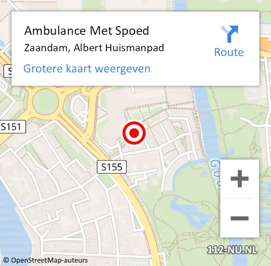 Locatie op kaart van de 112 melding: Ambulance Met Spoed Naar Zaandam, Albert Huismanpad op 15 maart 2023 01:09