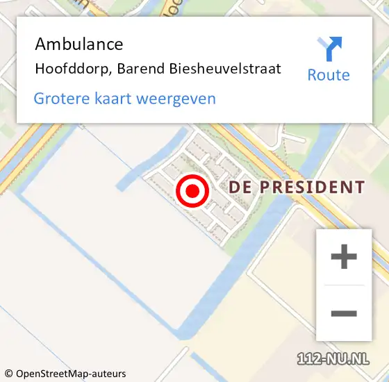 Locatie op kaart van de 112 melding: Ambulance Hoofddorp, Barend Biesheuvelstraat op 15 maart 2023 04:06