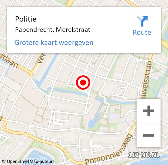 Locatie op kaart van de 112 melding: Politie Papendrecht, Merelstraat op 15 maart 2023 07:13