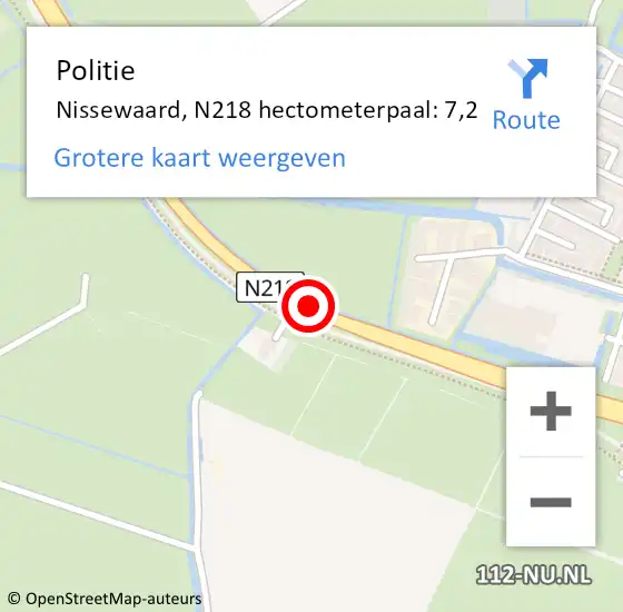 Locatie op kaart van de 112 melding: Politie Nissewaard, N218 hectometerpaal: 7,2 op 15 maart 2023 07:22