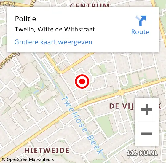 Locatie op kaart van de 112 melding: Politie Twello, Witte de Withstraat op 15 maart 2023 07:46