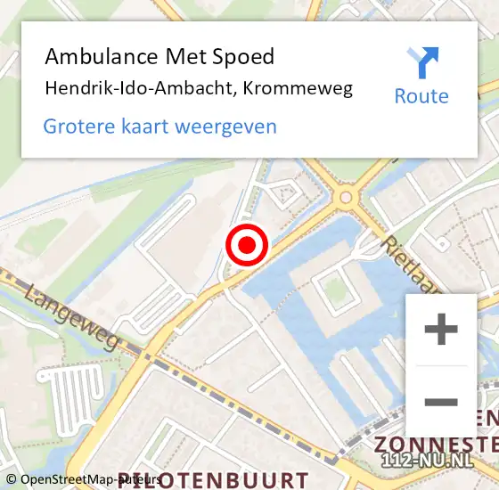 Locatie op kaart van de 112 melding: Ambulance Met Spoed Naar Hendrik-Ido-Ambacht, Krommeweg op 15 maart 2023 07:53