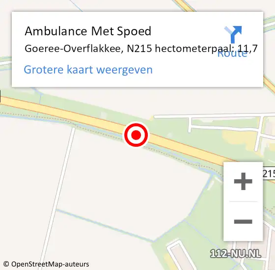 Locatie op kaart van de 112 melding: Ambulance Met Spoed Naar Goeree-Overflakkee, N215 hectometerpaal: 11,7 op 15 maart 2023 07:57