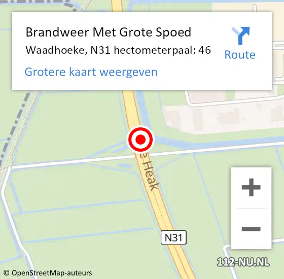 Locatie op kaart van de 112 melding: Brandweer Met Grote Spoed Naar Waadhoeke, N31 hectometerpaal: 46 op 15 maart 2023 08:22