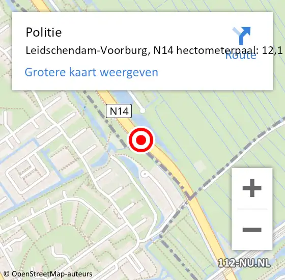 Locatie op kaart van de 112 melding: Politie Leidschendam-Voorburg, N14 hectometerpaal: 12,1 op 15 maart 2023 08:26