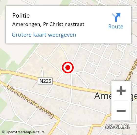 Locatie op kaart van de 112 melding: Politie Amerongen, Pr Christinastraat op 15 maart 2023 08:42