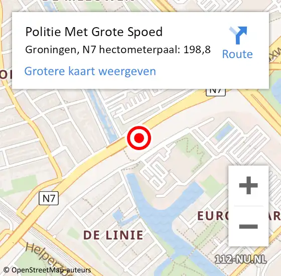 Locatie op kaart van de 112 melding: Politie Met Grote Spoed Naar Groningen, N7 hectometerpaal: 198,8 op 15 maart 2023 09:00