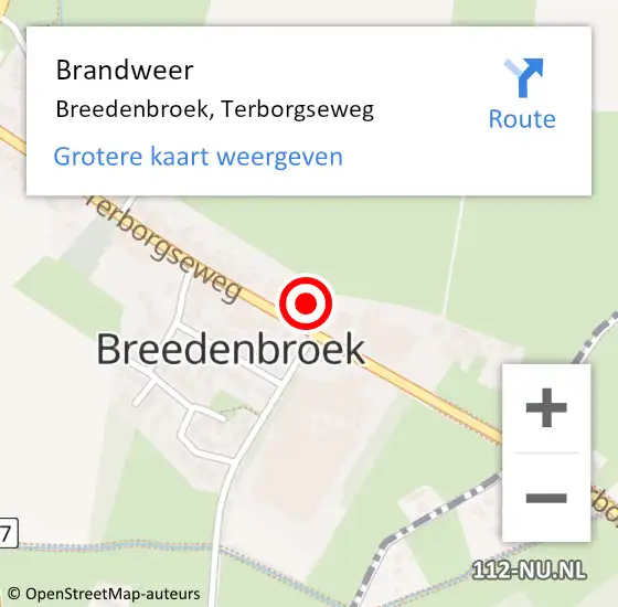 Locatie op kaart van de 112 melding: Brandweer Breedenbroek, Terborgseweg op 15 maart 2023 09:03