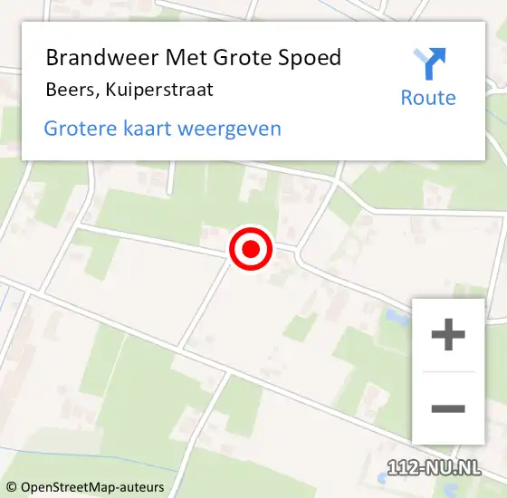 Locatie op kaart van de 112 melding: Brandweer Met Grote Spoed Naar Beers, Kuiperstraat op 15 maart 2023 09:16