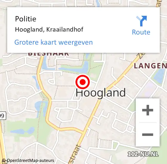 Locatie op kaart van de 112 melding: Politie Hoogland, Kraailandhof op 15 maart 2023 09:24