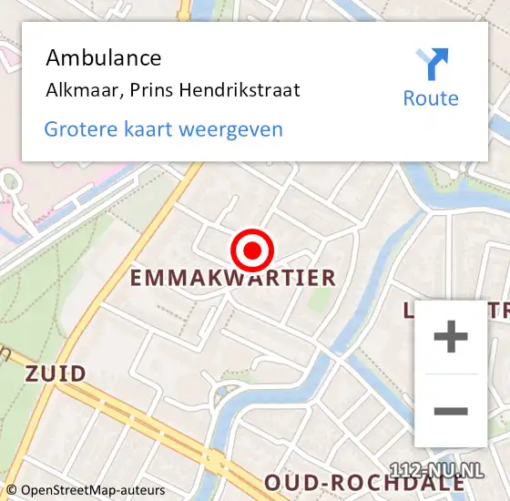 Locatie op kaart van de 112 melding: Ambulance Alkmaar, Prins Hendrikstraat op 15 maart 2023 09:26