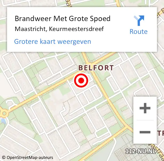 Locatie op kaart van de 112 melding: Brandweer Met Grote Spoed Naar Maastricht, Keurmeestersdreef op 15 maart 2023 09:47