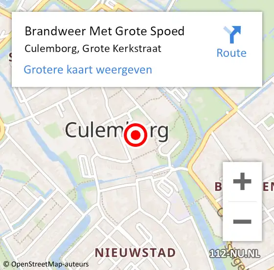 Locatie op kaart van de 112 melding: Brandweer Met Grote Spoed Naar Culemborg, Grote Kerkstraat op 15 maart 2023 09:56