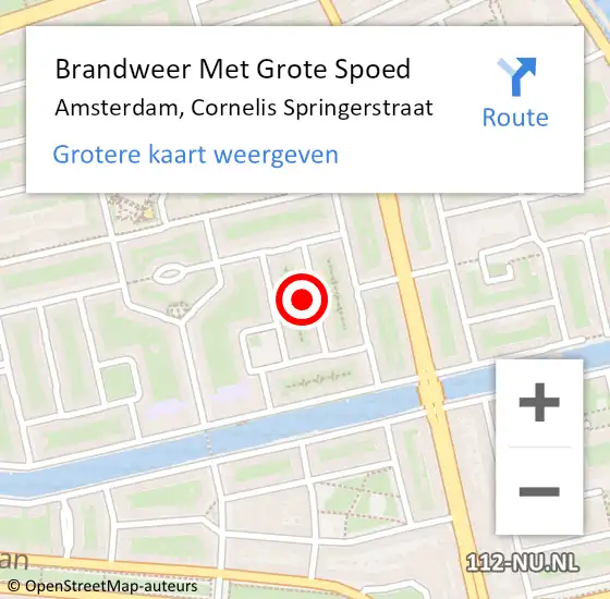 Locatie op kaart van de 112 melding: Brandweer Met Grote Spoed Naar Amsterdam, Cornelis Springerstraat op 15 maart 2023 09:57