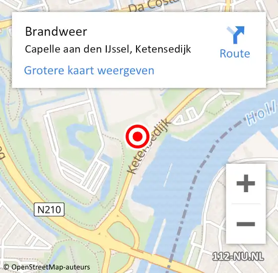 Locatie op kaart van de 112 melding: Brandweer Capelle aan den IJssel, Ketensedijk op 15 maart 2023 09:57